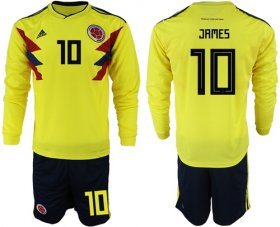 Wholesale Cheap Colombia #10 James Home Long Sleeves Soccer Country Jersey