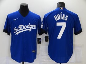 Wholesale Cheap Men\'s Los Angeles Dodgers #7 Julio Urias Blue 2021 City Connect Cool Base Stitched Jersey