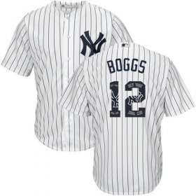 Wholesale Cheap Yankees #12 Wade Boggs White Strip Team Logo Fashion Stitched MLB Jersey