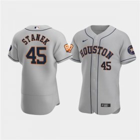Wholesale Cheap Men\'s Houston Astros #45 Ryne Stanek Gray 60th Anniversary Flex Base Stitched Baseball Jersey