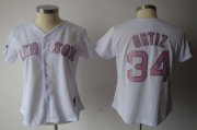 Wholesale Cheap Red Sox #34 David Ortiz White Pink No. Women's Fashion Stitched MLB Jersey
