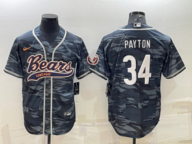 Wholesale Cheap Men\'s Chicago Bears Blank #34 Walter Payton Grey Camo With Patch Cool Base Stitched Baseball Jersey