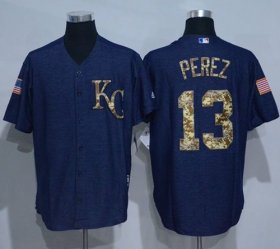 Wholesale Cheap Royals #13 Salvador Perez Denim Blue Salute to Service Stitched MLB Jersey