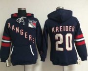 Wholesale Cheap New York Rangers #20 Chris Kreider Navy Blue Women's Old Time Heidi NHL Hoodie
