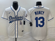 Wholesale Cheap Men's Los Angeles Dodgers #13 Max Muncy White With Patch Cool Base Stitched Baseball Jersey