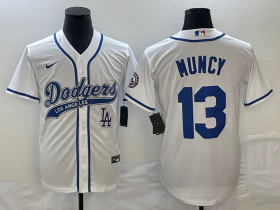 Wholesale Cheap Men\'s Los Angeles Dodgers #13 Max Muncy White With Patch Cool Base Stitched Baseball Jersey