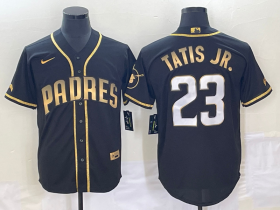 Wholesale Cheap Men\'s San Diego Padres #23 Fernando Tatis Jr Black 2021 Golden Edition Stitched Cool Base Nike Jersey
