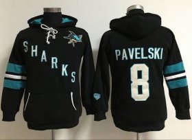 Wholesale Cheap San Jose Sharks #8 Joe Pavelski Black Women\'s Old Time Heidi NHL Hoodie