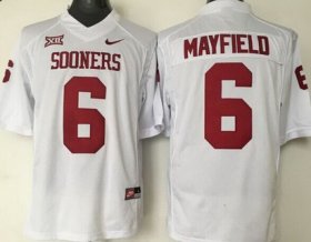 Wholesale Cheap Men\'s Oklahoma Sooners #6 Baker Mayfield White College Football Nike Jersey