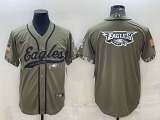 Wholesale Cheap Men's Philadelphia Eagles Olive Salute to Service Team Big Logo Cool Base Stitched Baseball Jersey