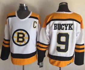 Wholesale Cheap Bruins #9 Johnny Bucyk Yellow/White CCM Throwback Stitched NHL Jersey