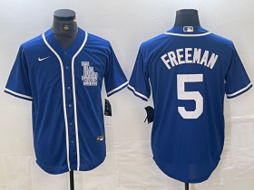 Cheap Men\'s Los Angeles Dodgers #5 Freddie Freeman Blue Cool Base Stitched Baseball Jersey