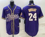 Cheap Men's Los Angeles Lakers #24 Kobe Bryant Purple With Patch Cool Base Stitched Baseball Jersey