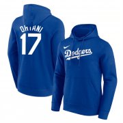 Cheap Los Angeles Dodgers #17 Shohei Ohtani Blue Name & Number Pullover Hoodie