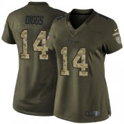 Wholesale Cheap Nike Vikings #14 Stefon Diggs Green Women's Stitched NFL Limited 2015 Salute to Service Jersey