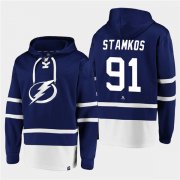 Wholesale Cheap Men's Tampa Bay Lightning #91 Steven Stamkos Blue All Stitched Sweatshirt Hoodie