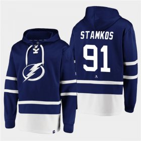 Wholesale Cheap Men\'s Tampa Bay Lightning #91 Steven Stamkos Blue All Stitched Sweatshirt Hoodie