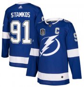 Wholesale Cheap Men's Tampa Bay Lightning #91 Steven Stamkos 2022 Blue Stanley Cup Final Patch Stitched Jersey