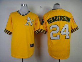 Wholesale Cheap Mitchell And Ness Athletics #24 Rickey Henderson Yellow Throwback Stitched MLB Jersey