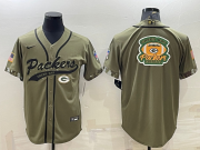 Wholesale Cheap Men's Green Bay Packers Olive Salute to Service Team Big Logo Cool Base Stitched Baseball Jersey