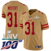 Wholesale Cheap Nike 49ers #31 Raheem Mostert Gold Super Bowl LIV 2020 Youth Stitched NFL Limited Inverted Legend 100th Season Jersey