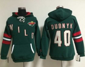 Wholesale Cheap Minnesota Wild #40 Devan Dubnyk Green Women\'s Old Time Heidi NHL Hoodie
