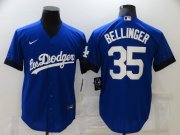 Wholesale Cheap Men's Los Angeles Dodgers #35 Cody Bellinger Blue 2021 City Connect Number Cool Base Stitched Jersey