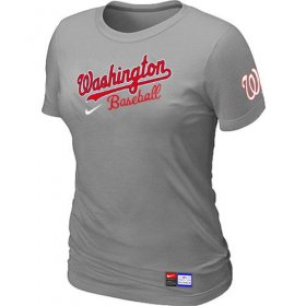Wholesale Cheap Women\'s MLB Washington Nationals Light Grey Nike Short Sleeve Practice T-Shirt