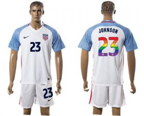 Wholesale Cheap USA #23 Johnson White Rainbow Soccer Country Jersey