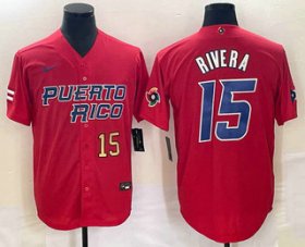 Cheap Men\'s Puerto Rico Baseball #15 Emmanuel Rivera Number 2023 Red World Classic With Patch Stitched Jerseys