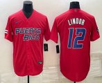 Cheap Men's Puerto Rico Baseball #12 Francisco Lindor 2023 Red World Baseball Classic Stitched Jerseys