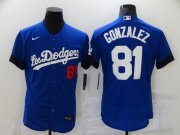 Wholesale Cheap Men's Los Angeles Dodgers #81 Victor Gonzalez Blue 2021 City Connect Flex Base Stitched Jersey