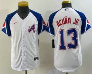 Wholesale Cheap Youth Atlanta Braves #13 Ronald Acuna Jr White 2023 City Connect Cool Base Stitched Jersey