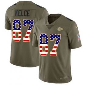 Wholesale Cheap Nike Chiefs #87 Travis Kelce Olive/USA Flag Men\'s Stitched NFL Limited 2017 Salute To Service Jersey