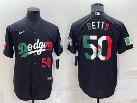 Wholesale Men\'s Los Angeles Dodgers #50 Mookie Betts Number Mexico Black Cool Base Stitched Baseball Jersey