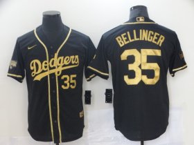 Wholesale Cheap Men\'s Los Angeles Dodgers #35 Cody Bellinger Black Gold Stitched MLB Cool Base Nike Jersey