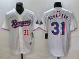 Cheap Men's Texas Rangers #31 Max Scherzer Number White 2023 World Series Champions Cool Base Jersey