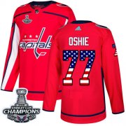 Wholesale Cheap Adidas Capitals #77 T.J. Oshie Red Home Authentic USA Flag Stanley Cup Final Champions Stitched Youth NHL Jersey