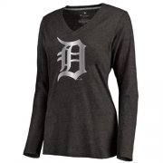 Wholesale Cheap Women's Detroit Tigers Platinum Collection Long Sleeve V-Neck Tri-Blend T-Shirt Black