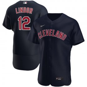 Wholesale Cheap Cleveland Indians #12 Francisco Lindor Men\'s Nike Navy Alternate 2020 Authentic Player MLB Jersey