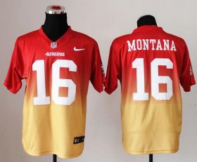 Wholesale Cheap Nike 49ers #16 Joe Montana Red/Gold Men\'s Stitched NFL Elite Fadeaway Fashion Jersey