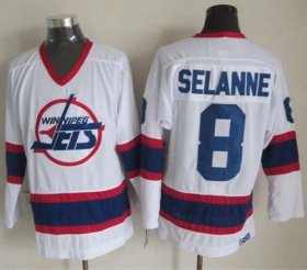 Wholesale Cheap Jets #8 Teemu Selanne White CCM Throwback Stitched NHL Jersey