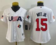 Cheap Women's USA Baseball #15 Bobby Witt Jr 2023 White World Classic Replica Stitched Jersey