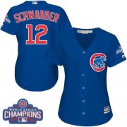 Wholesale Cheap Cubs #12 Kyle Schwarber Blue Alternate 2016 World Series Champions Women's Stitched MLB Jersey