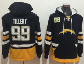 Wholesale Cheap Nike Chargers #99 Jerry Tillery Navy Blue/Gold Name & Number Pullover NFL Hoodie