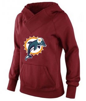 Wholesale Cheap Women\'s Miami Dolphins Logo Pullover Hoodie Red-1