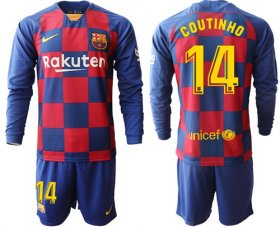 Wholesale Cheap Barcelona #14 Coutinho Home Long Sleeves Soccer Club Jersey
