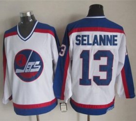 Wholesale Cheap Jets #13 Teemu Selanne White/Blue CCM Throwback Stitched NHL Jersey