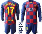 Wholesale Cheap Barcelona #17 Griezmann Home Long Sleeves Kid Soccer Club Jersey