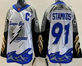 Cheap Men\'s Tampa Bay Lightning #91 Steven Stamkos White 2022 Reverse Retro Authentic Jersey